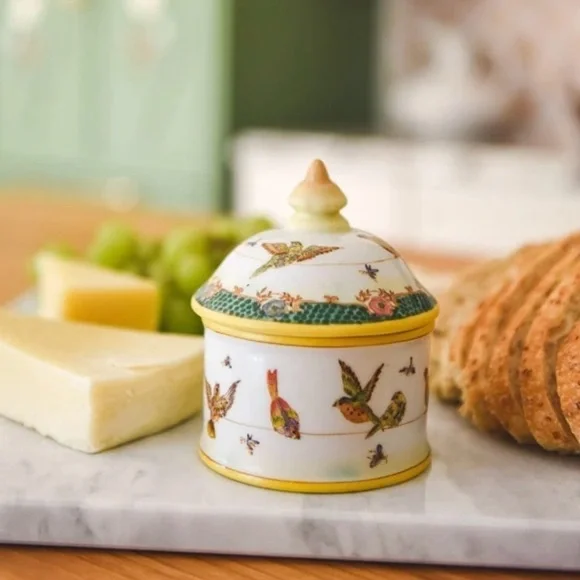 VTG Ceramic Hand Painted Lidded Jar Set Dish Asiatides Mark Chinese Birds 2PCs - Picture 3 of 15